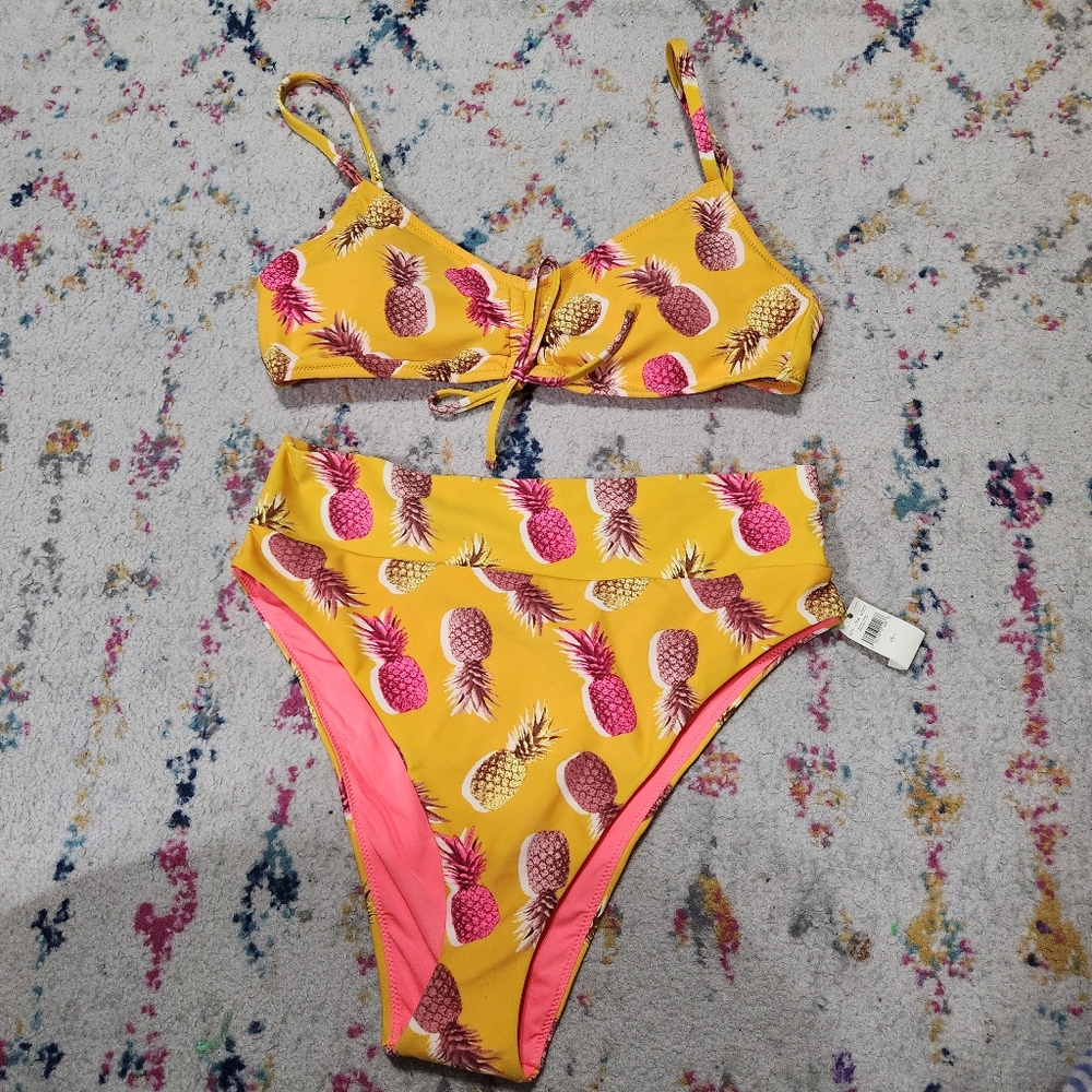 Aerie NWT Yellow Pineapple Print Bikini Set